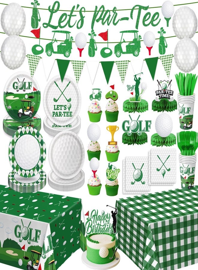 LINHAXM Golf Birthday Party Decorations Includes Plates, Napkins, Cups, Cutlery, Cake & Cupcake Toppers, Banner, Honeycomb Centerpieces, Tablecloths, Balloons for Golf Birthday Party Decorations, Serves 24 - Image 1